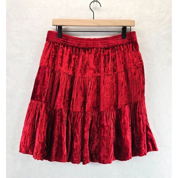 Vtg Broomstick Skirt Red Mini Velvet Tiered Western L Star of India Boho Cowgirl - Picture 6 of 10